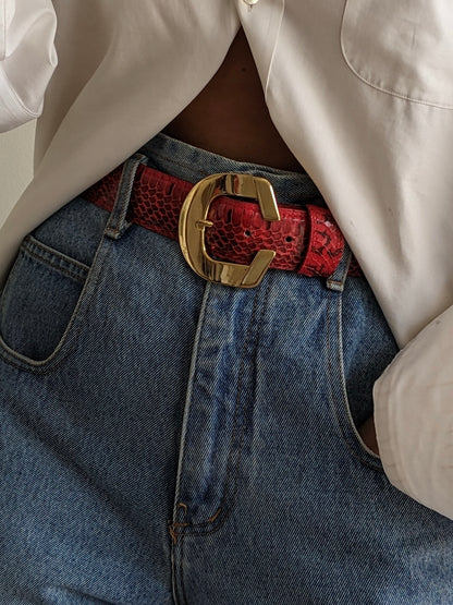 Vintage Red Snakeskin Leather Belt