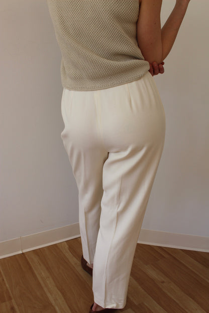 Classic Vintage Cream Pleated Wool Trousers