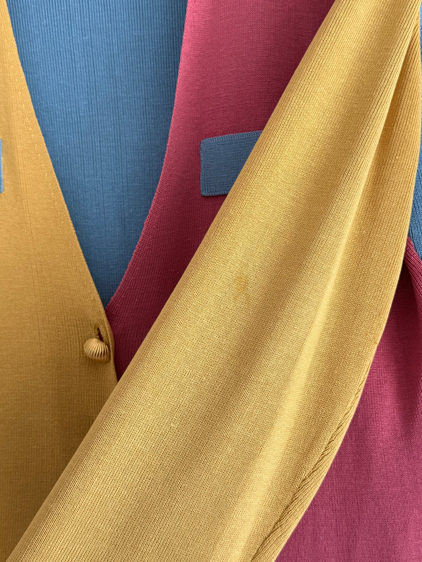 Rare 80s Vintage Color Block Silk Cardigan