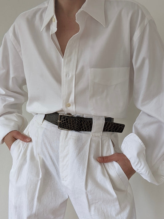 Vintage Ralph Lauren White Cotton Herringbone Shirt