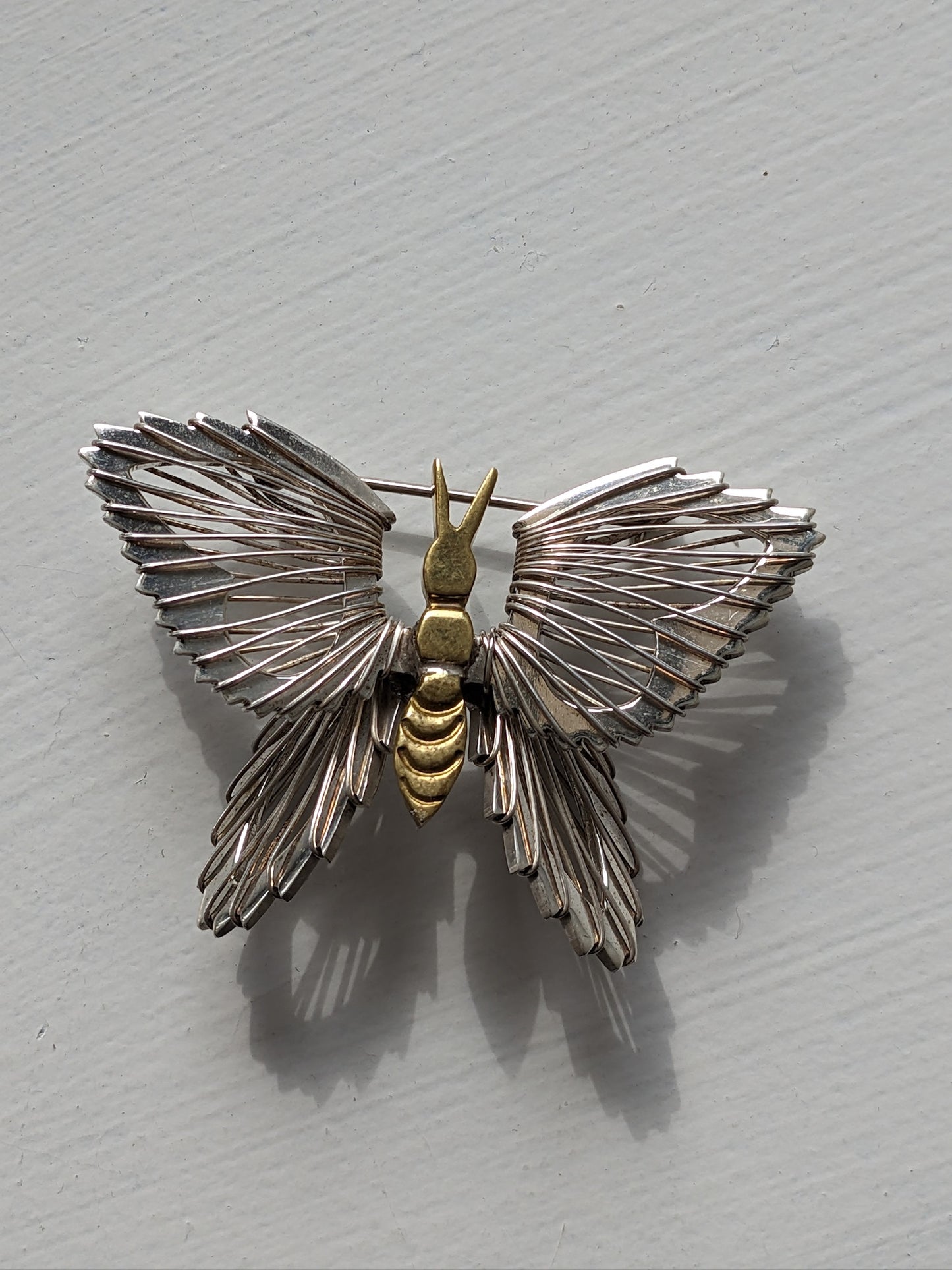 Vintage Two-Toned Sterling Silver Butterfly Brooch