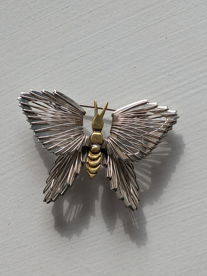 Vintage Two-Toned Sterling Silver Butterfly Brooch
