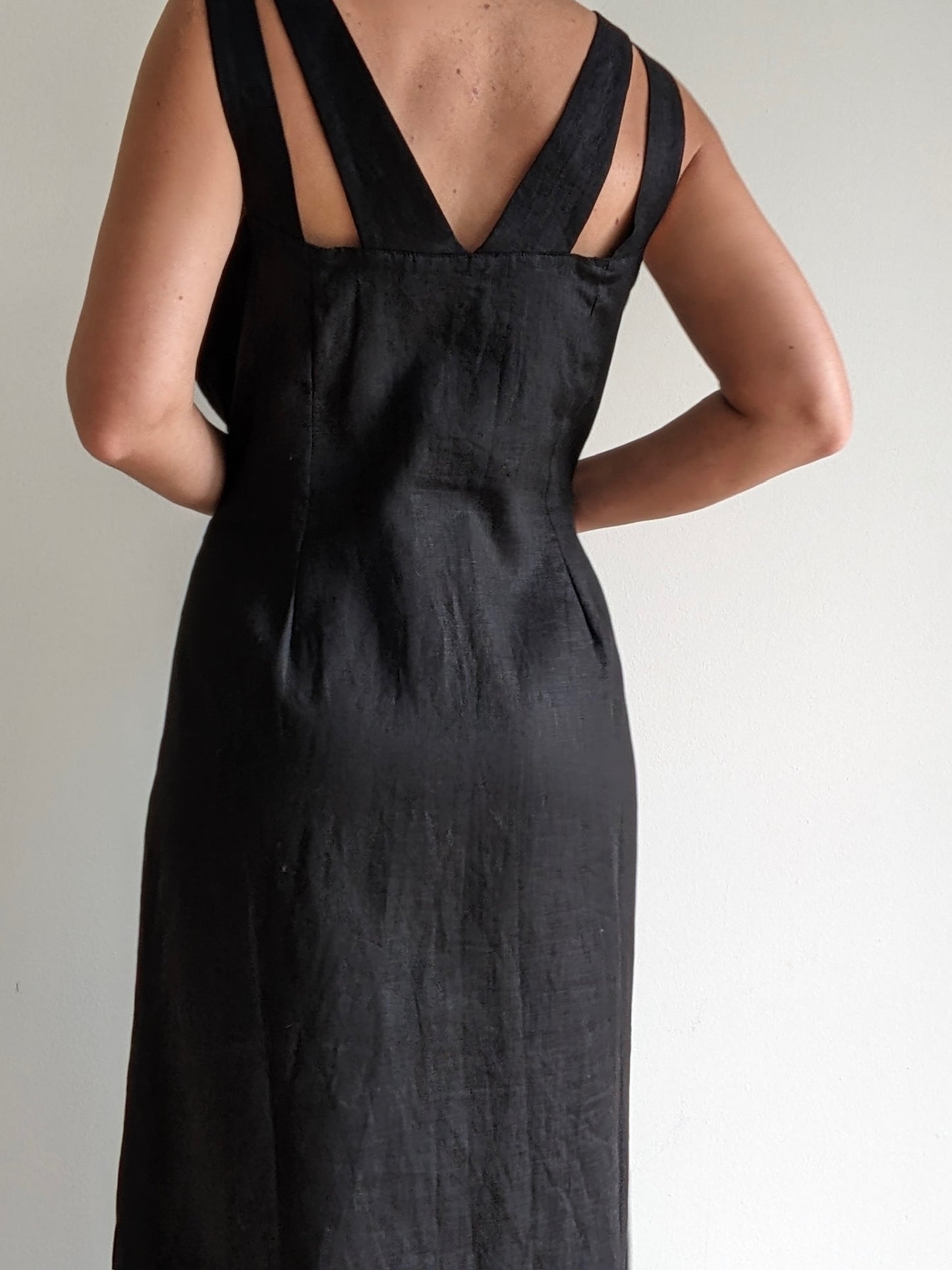 Lovely Vintage Onyx Linen Button-Down Dress