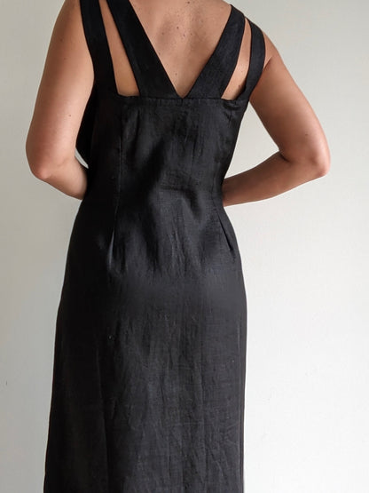 Lovely Vintage Onyx Linen Button-Down Dress
