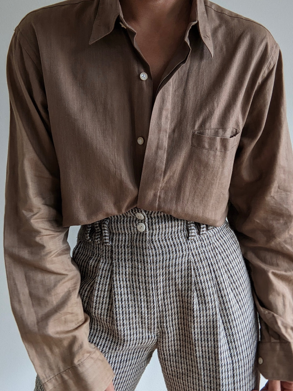Vintage YSL Mocha Herringbone Shirt
