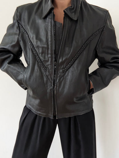 Incredible Vintage Braided Leather Moto Jacket