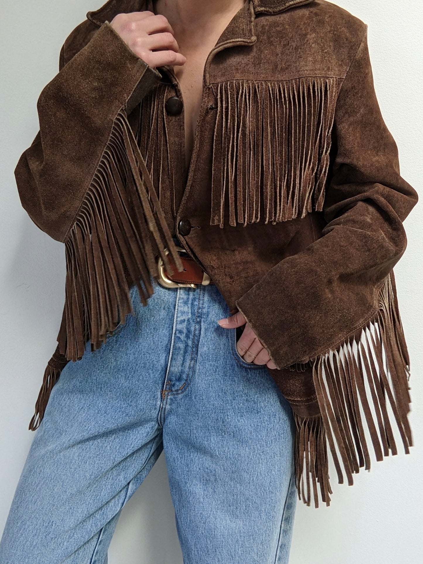 Rare Vintage Walnut Fringe Suede Jacket
