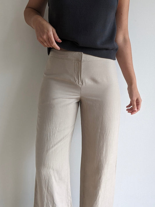 Sand Silk & Linen Low-Rise Pants