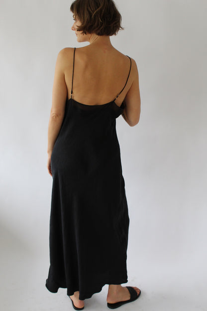 90s Onyx Silk Slip Dress