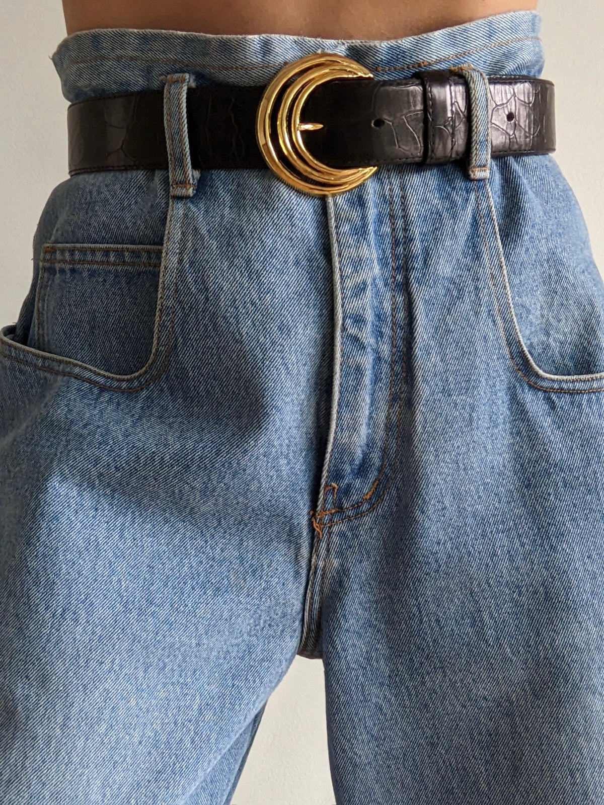 Vintage Caviar Embossed Leather Belt