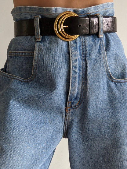 Vintage Caviar Embossed Leather Belt