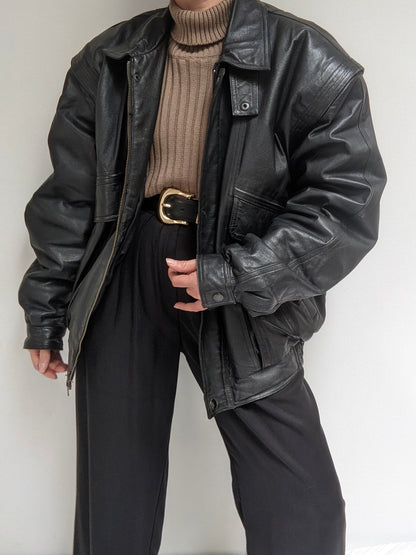 Vintage Ink Black Leather Bomber