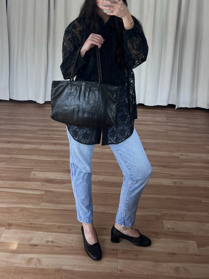 Rare Vintage Falor Croc-Embossed Leather Bag
