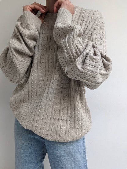 Vintage Wheat Cable Knit Cotton Sweater