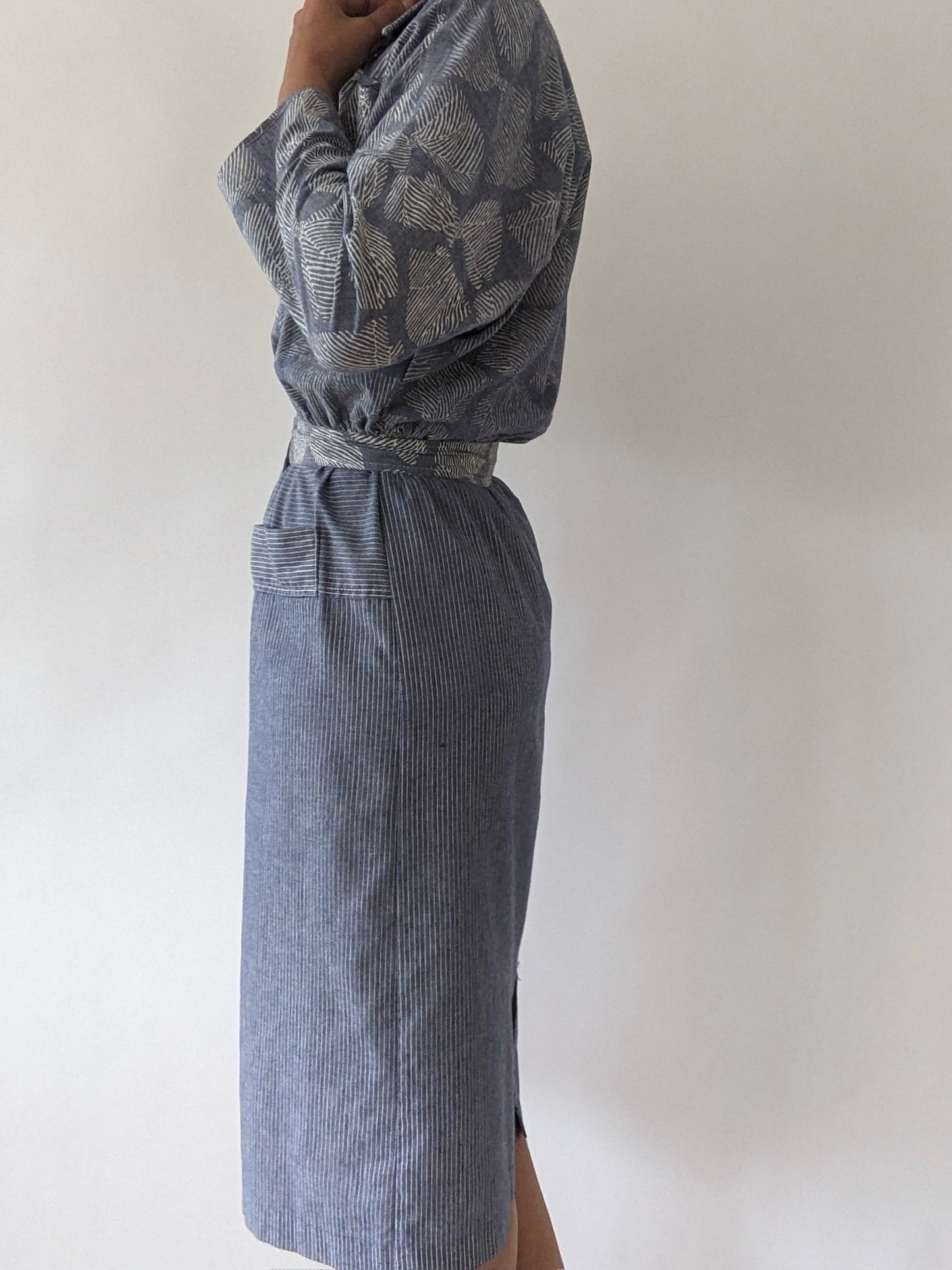 Vintage Belted Bow-Print Shirt Dress