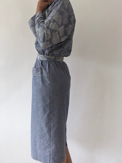 Vintage Belted Bow-Print Shirt Dress