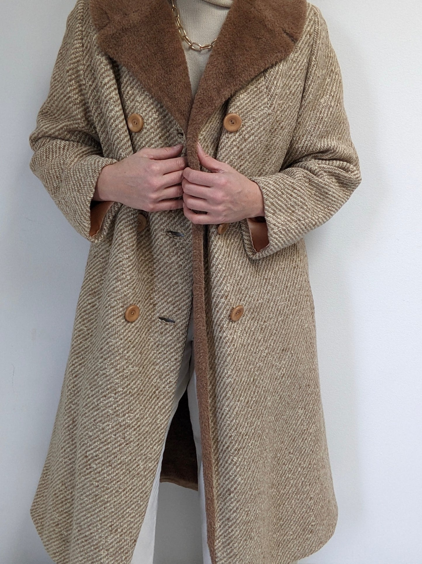 Amazing Vintage Almond Tweed Wool Coat