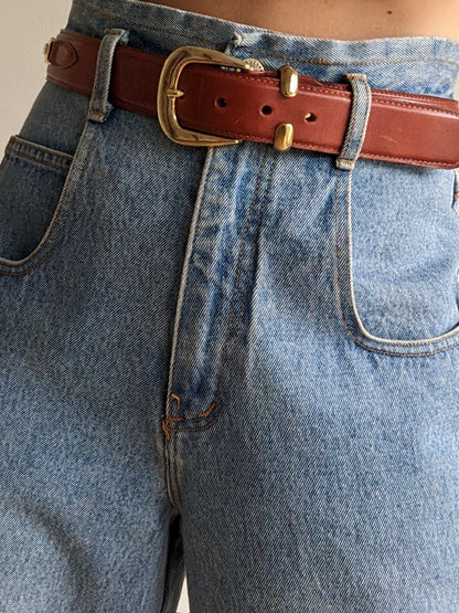 Vintage Cognac Leather & Gold Accent Belt