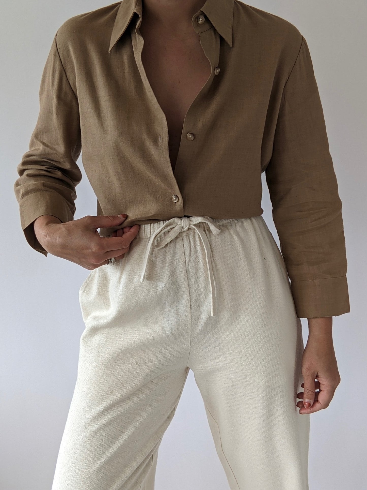 Vintage Almond Linen Blouse