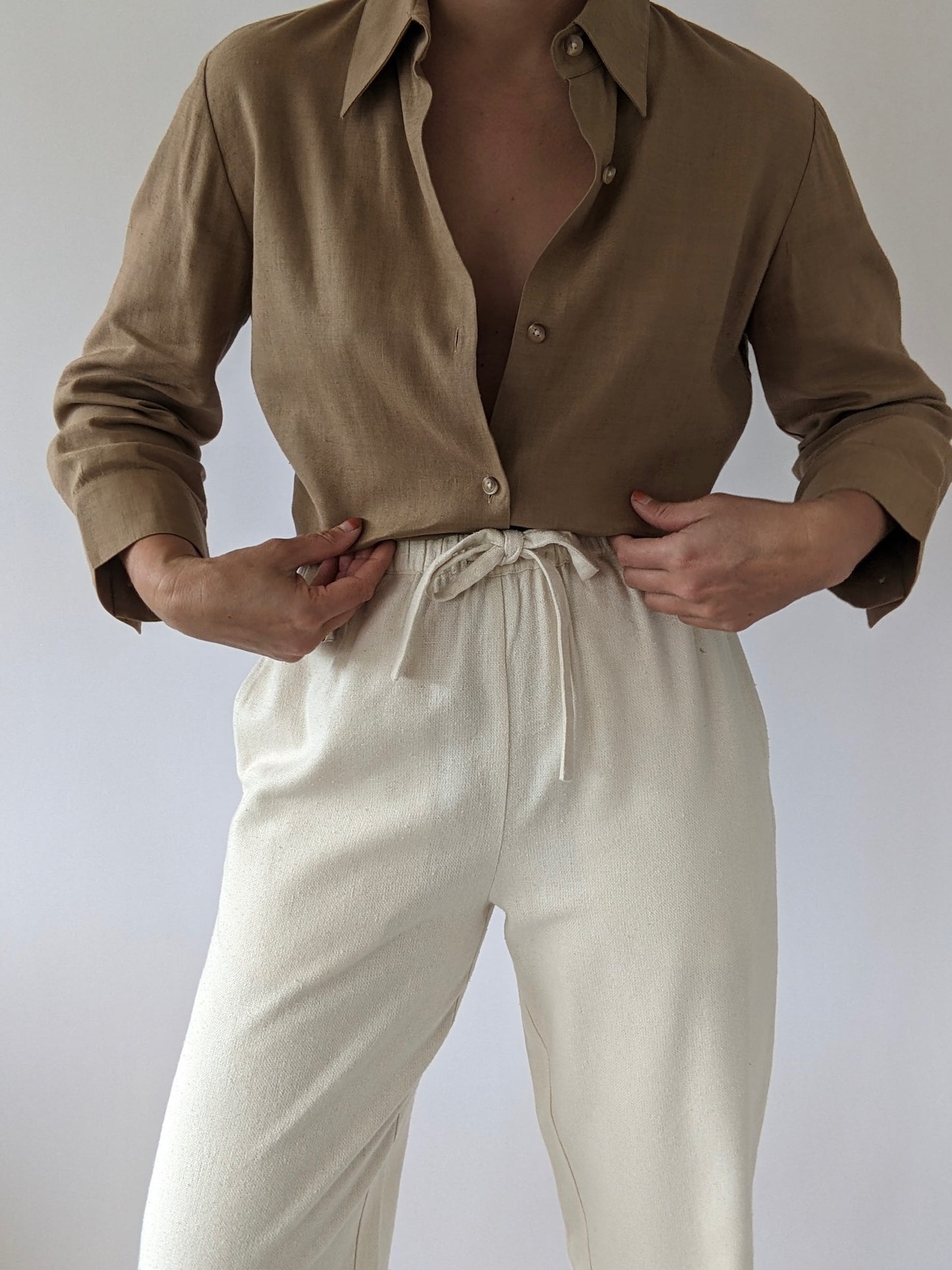 Vintage Almond Linen Blouse