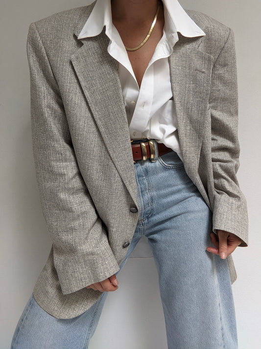 Vintage Dove Grey Woven Silk Blazer