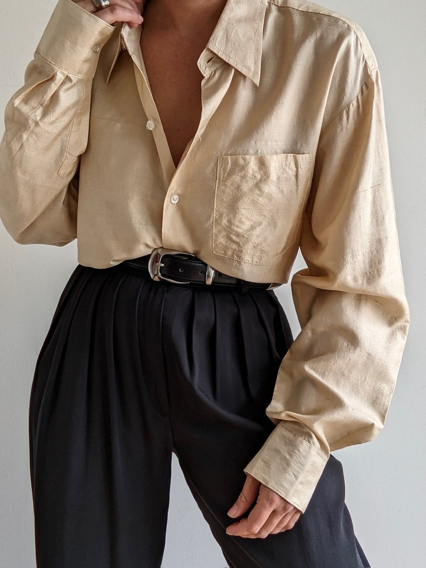 Vintage Champagne Handwoven Silk Blouse