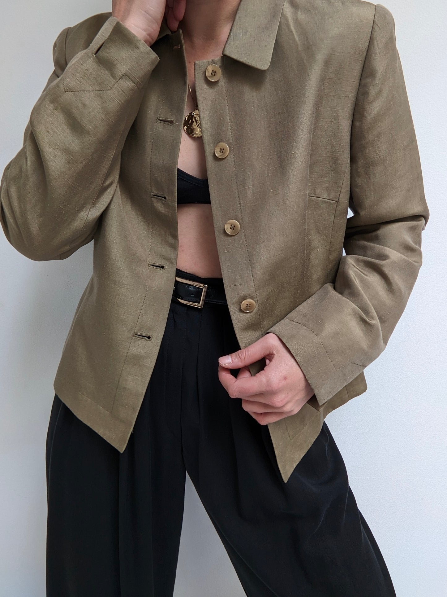 Vintage Olive Silk & Linen Jacket