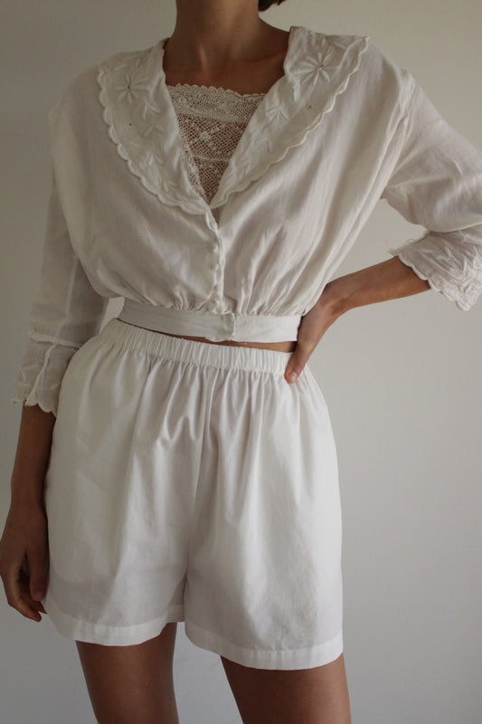 Stunning Antique Embroidered & Lace-Accent Crop
