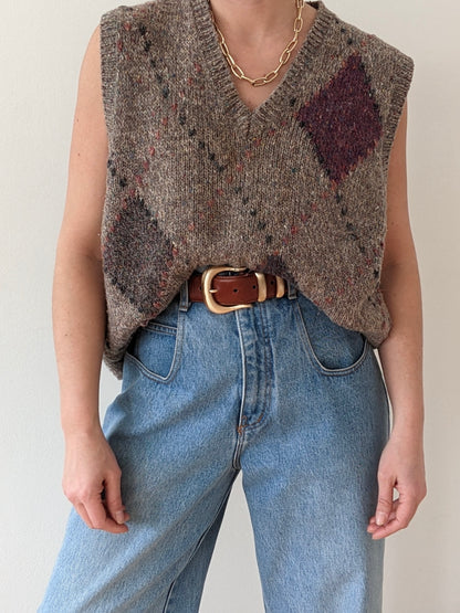 Vintage Knitted Wool Argyle Vest