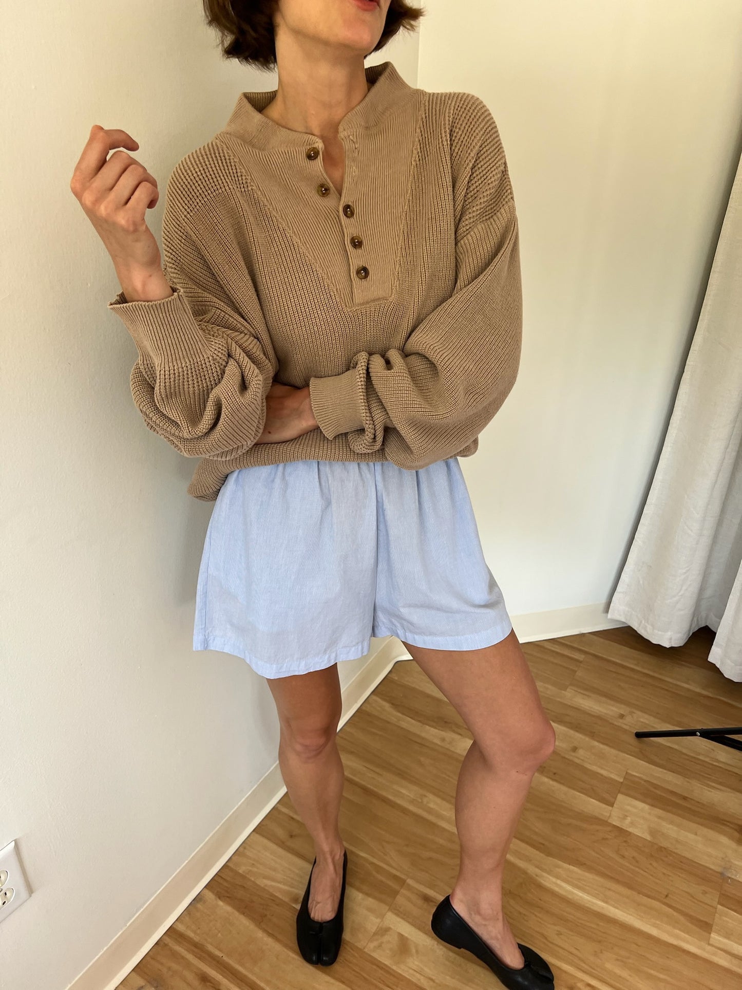 Favorite Vintage Latte Cotton Henley