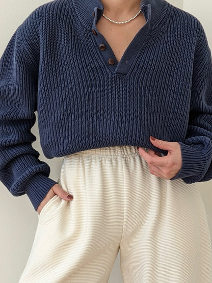 Vintage Faded Navy Cotton Henley