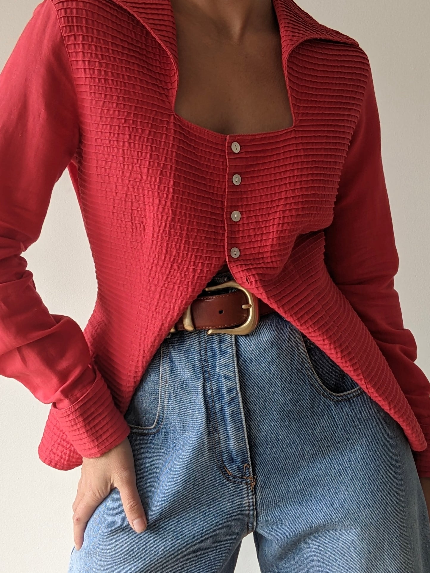 Vintage Cherry Sculptural Linen Blouse