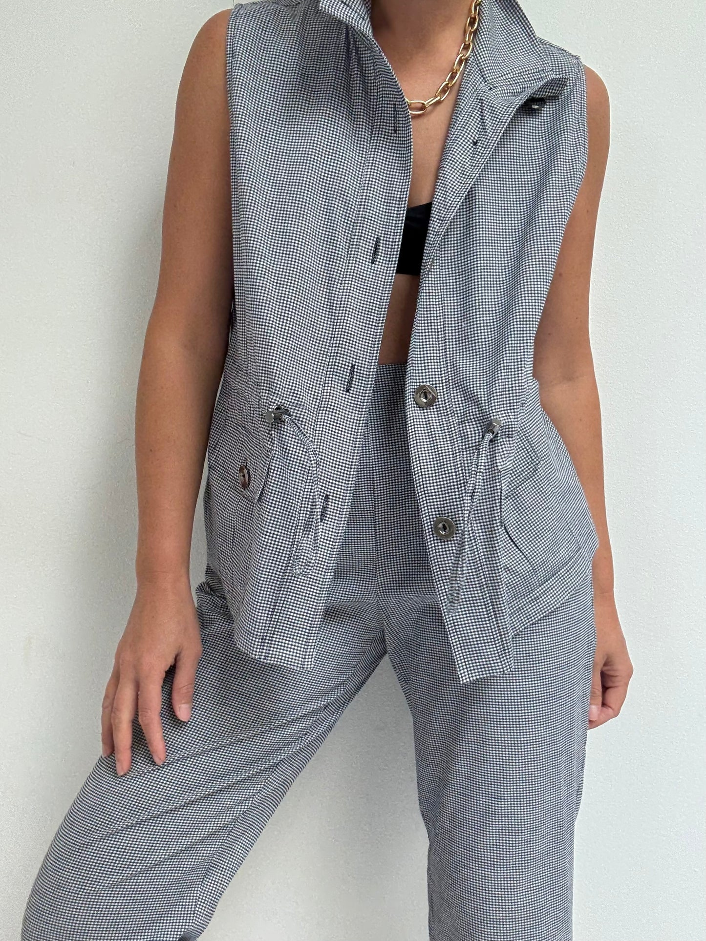 Vintage Gingham Cargo Vest & Pant Set
