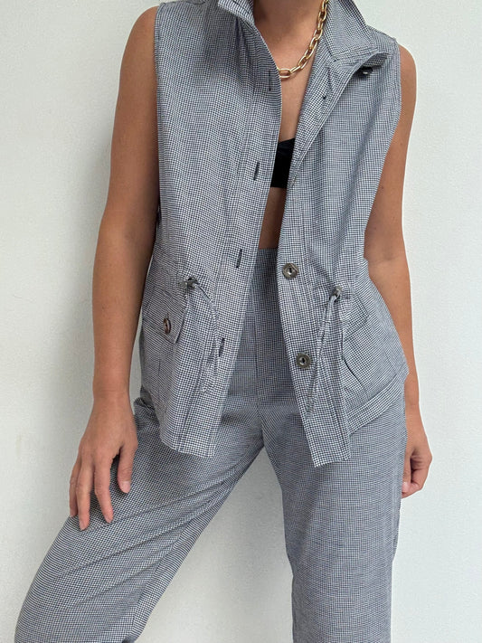 Vintage Gingham Cargo Vest & Pant Set