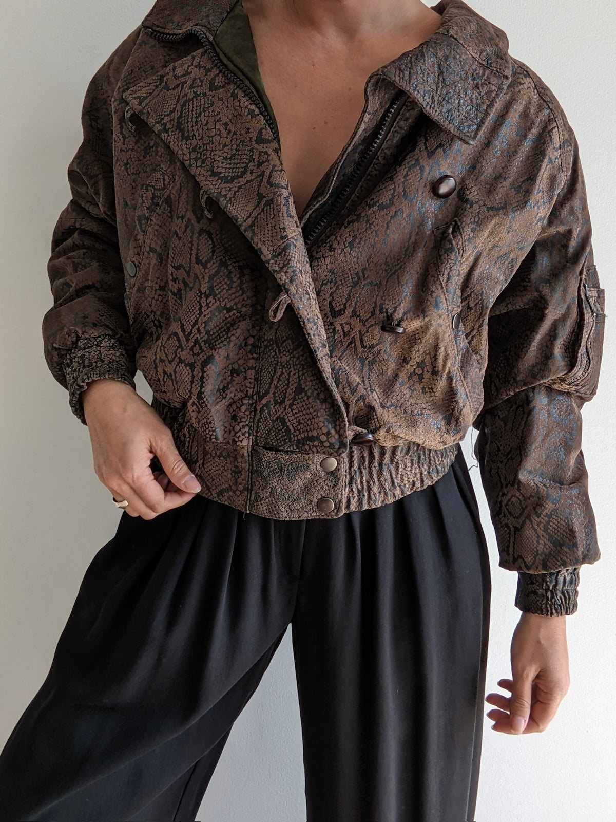 Amazing Vintage Snake-Embossed Leather Bomber