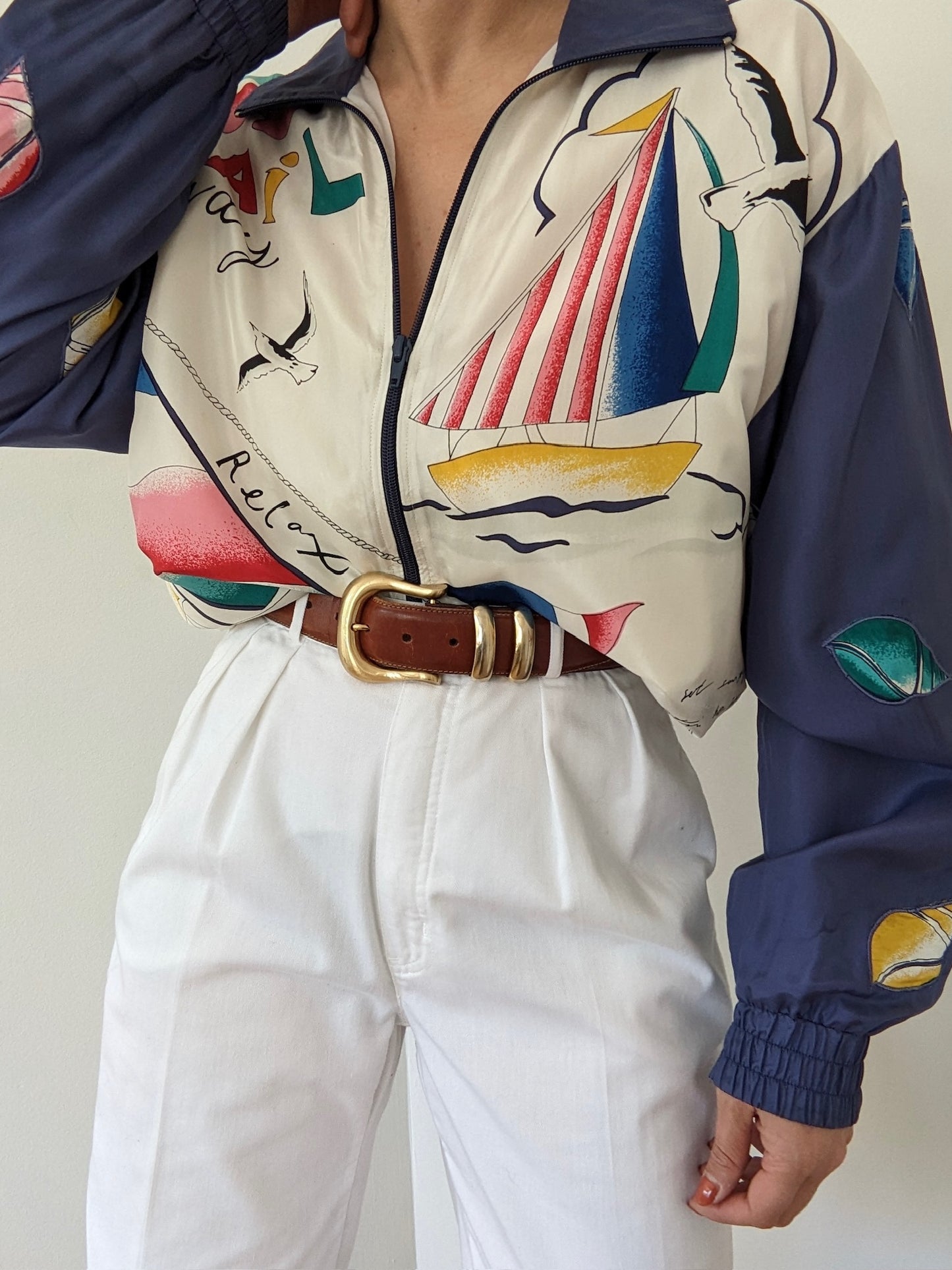 Vintage Oleg Cassini Nautical Silk Bomber