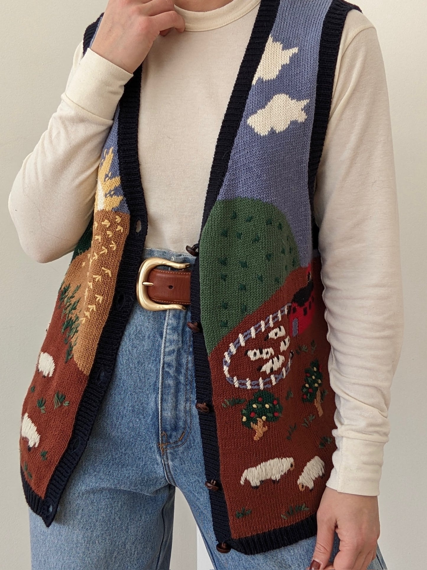 Sweetest Vintage Farm Scenic Sweater Vest