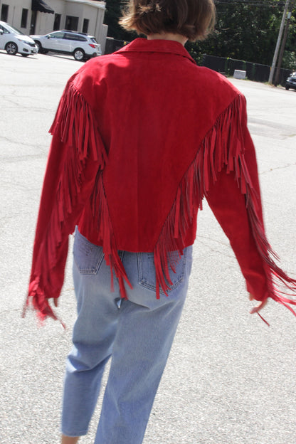 Stunning Vintage Crimson Suede Fringe Jacket