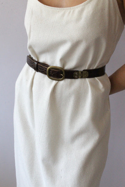 Vintage Segmented Espresso Embossed-Leather Belt