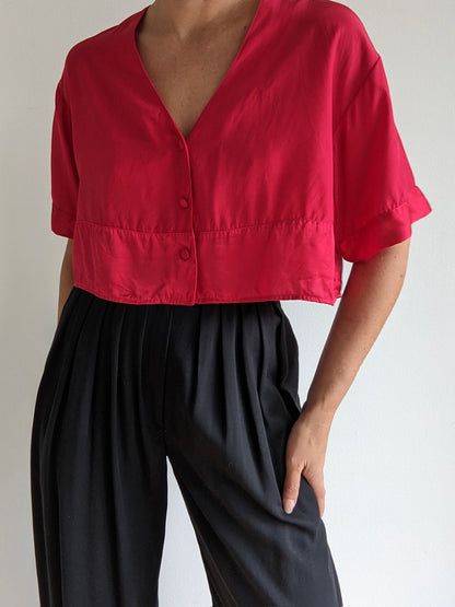 Vintage Ruby Cropped Silk Blouse