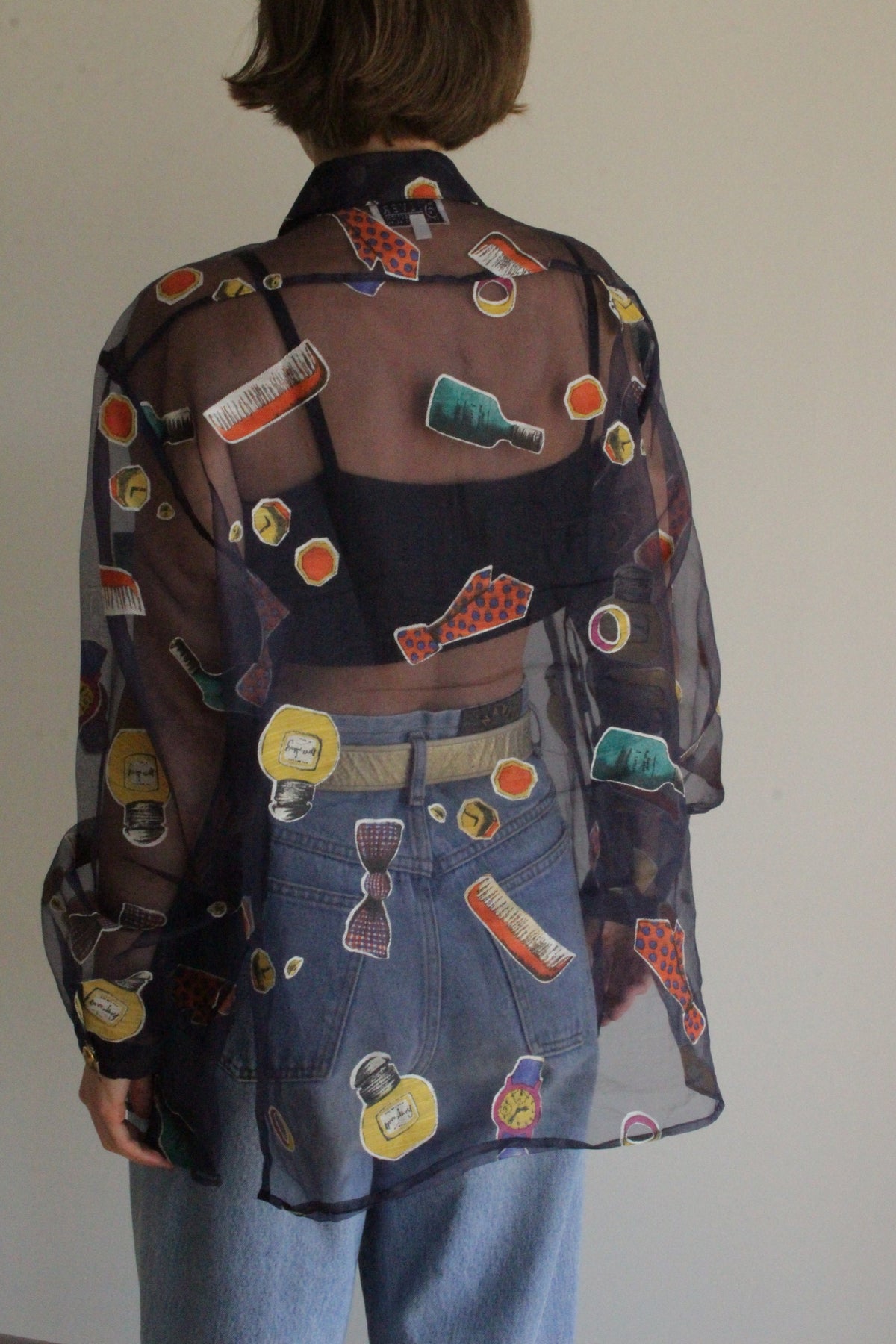 Fun Vintage Sheer Novelty Print Blouse