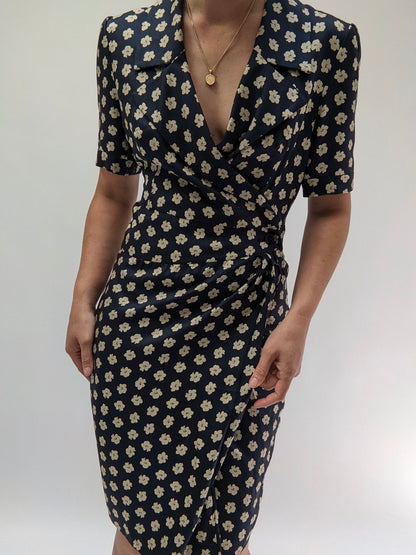 Vintage Valentino Silk Gabardine Printed Dress