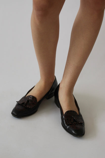 Vintage Ferragamo Embossed Leather Tassel Loafers