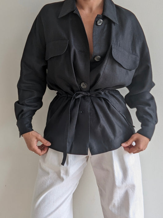 Vintage Onyx Woven Linen Tie Jacket