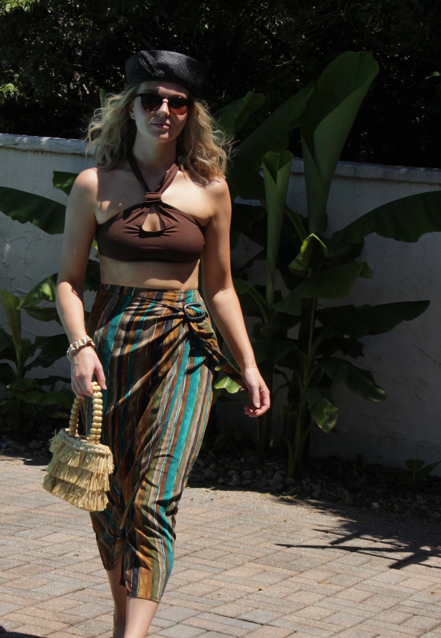 Vintage Striped Silk Wrap Skirt