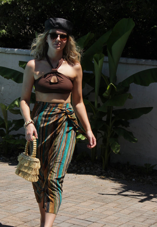 Vintage Striped Silk Wrap Skirt