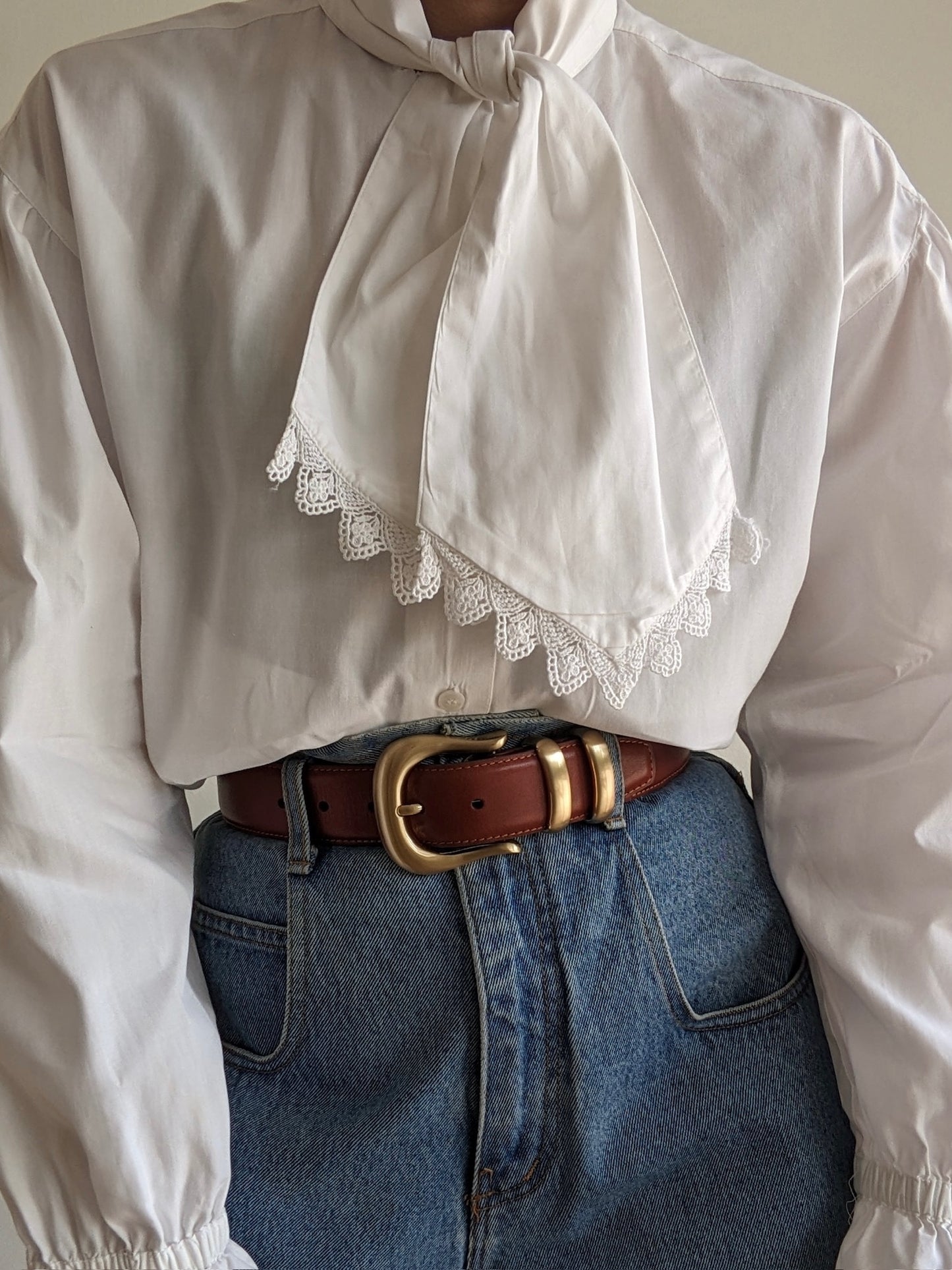 Vintage Eggshell Neck Tie Blouse