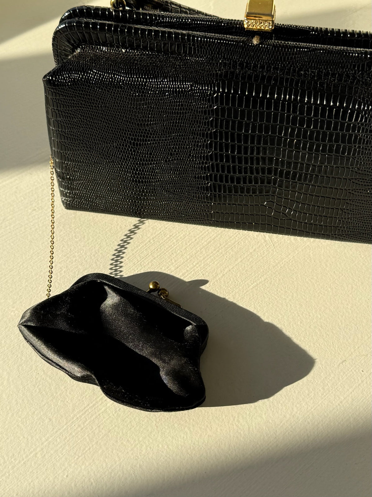 Vintage Petite Onyx Reptile-Embossed Leather Purse