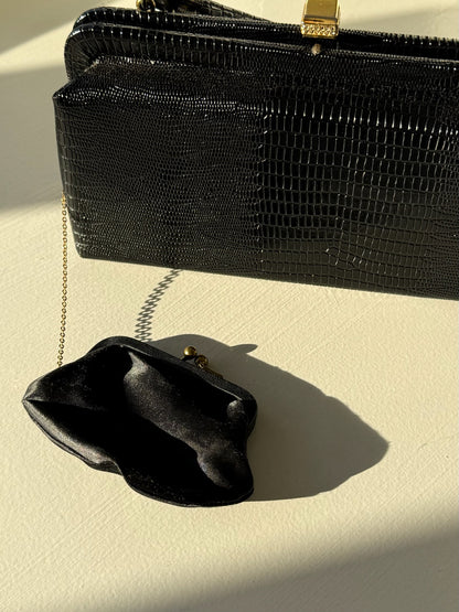Vintage Petite Onyx Reptile-Embossed Leather Purse