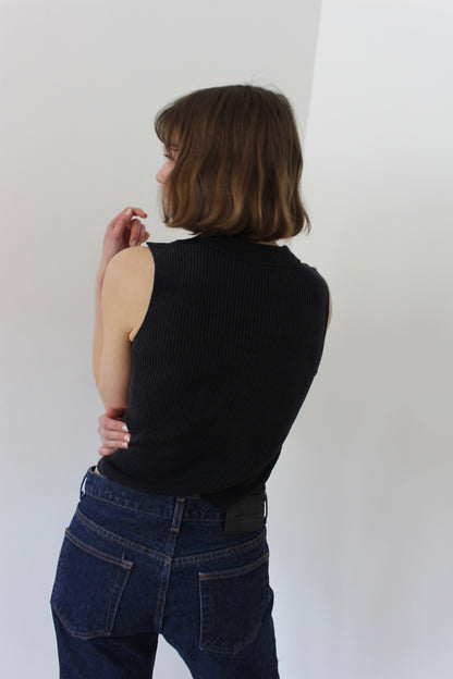 90s Faded Black Sleeveless Silk Top